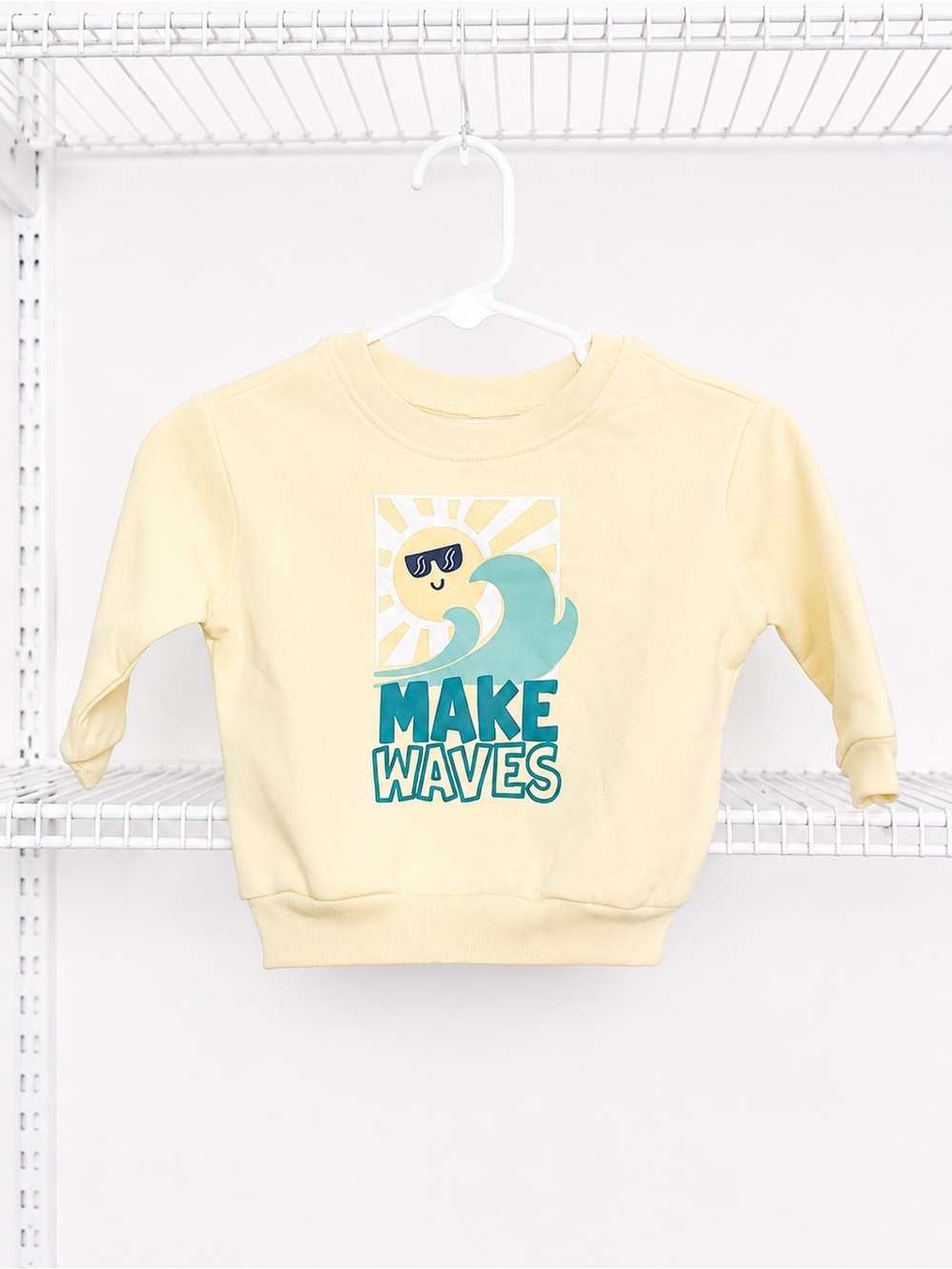 Garanimals Pale Yellow Sweatshirt with Teal Wave Graphic